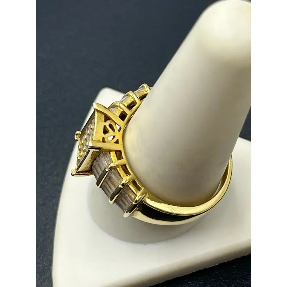 Vintage Sterling Silver Gold Vermeil CZ Multi-Stone 7.4g Cocktail‎ Ring Sz 10.25